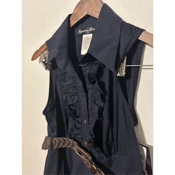 Brand New Appropriate Behavior Women's Size 7/8 Navy Blue Belted Mini Dress - Picture 3 of 6